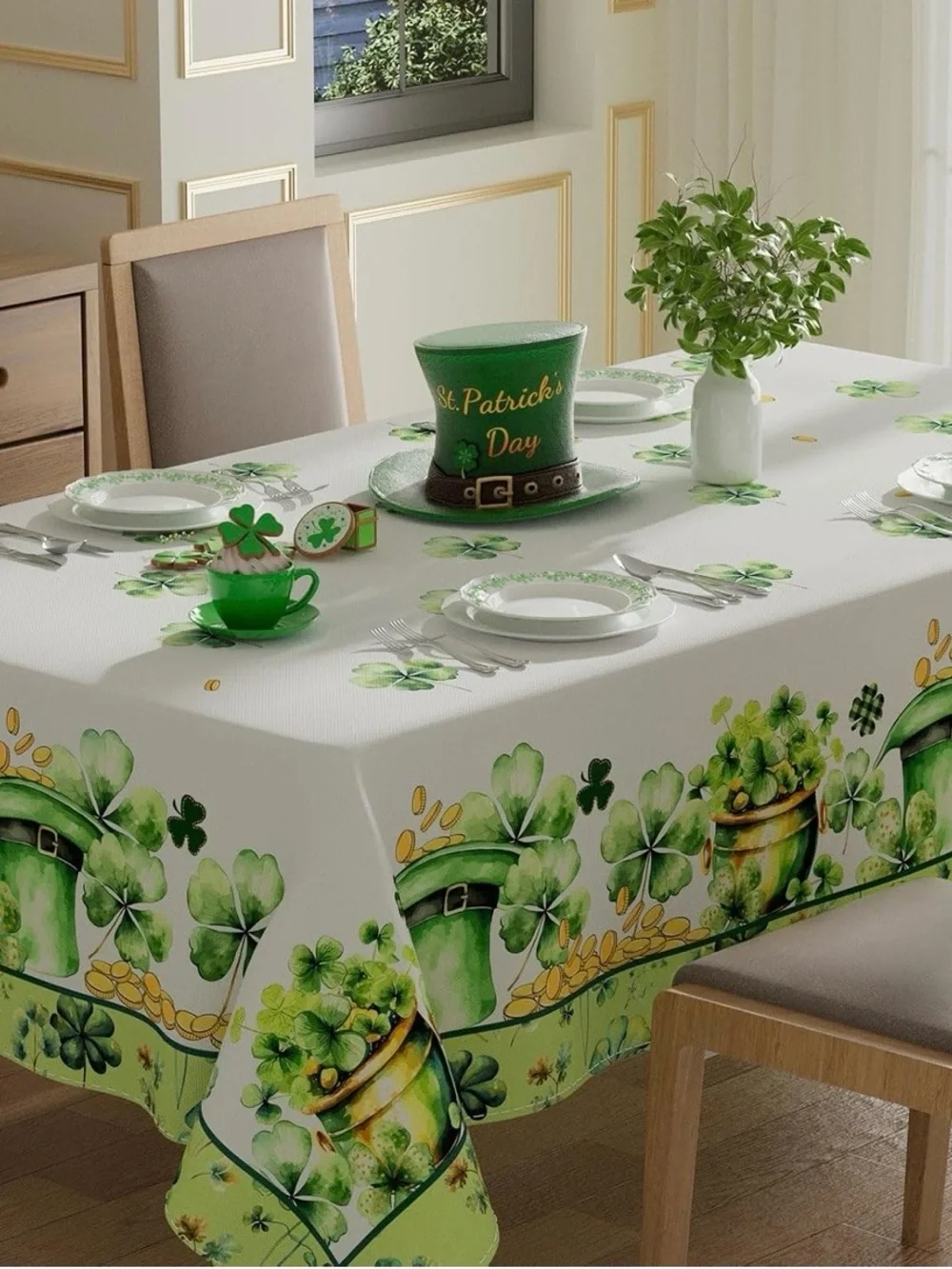 St. Patrick's Day Clover Tablecloth - Festive Green Home Dining Decor